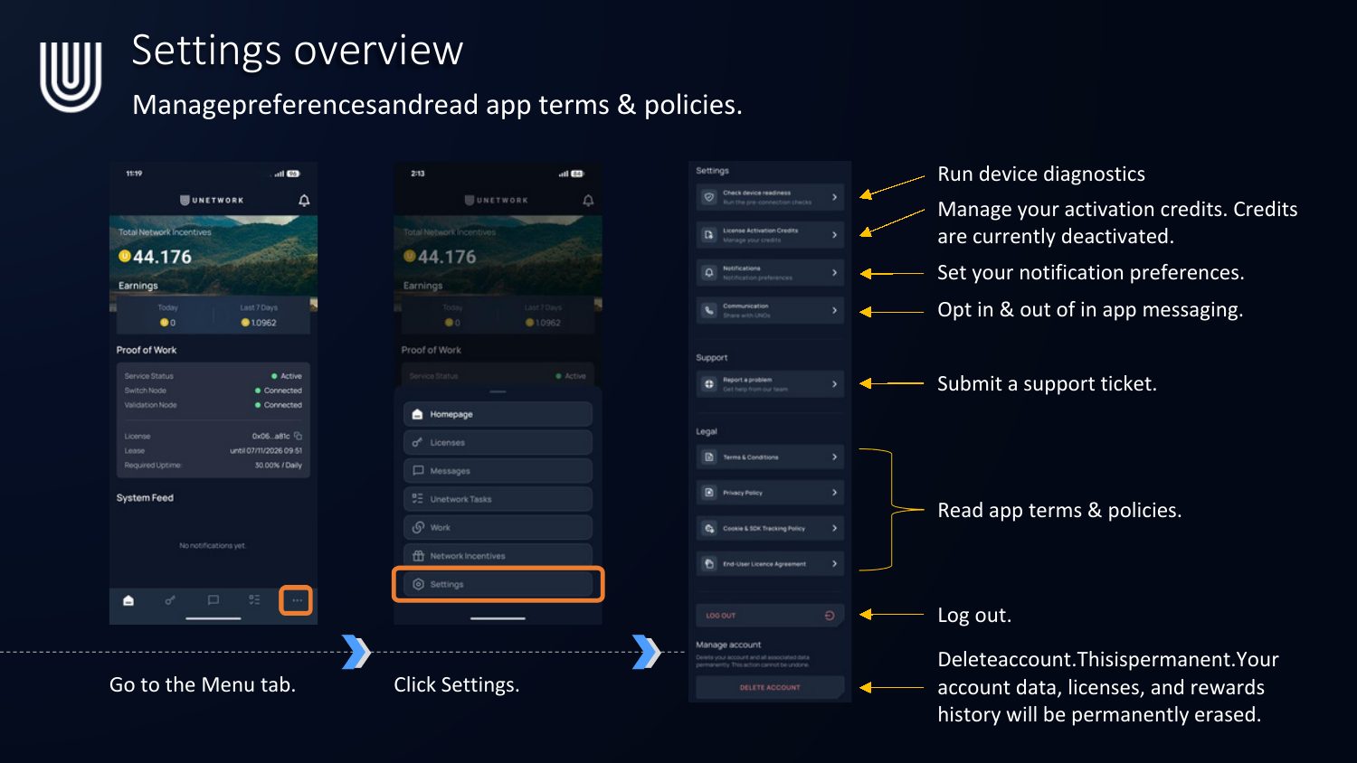 Settings overview screen
